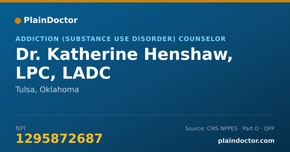 Shareable card for Katherine Henshaw, LPC, LADC - Addiction (Substance Use Disorder) Counselor, Tulsa, OK