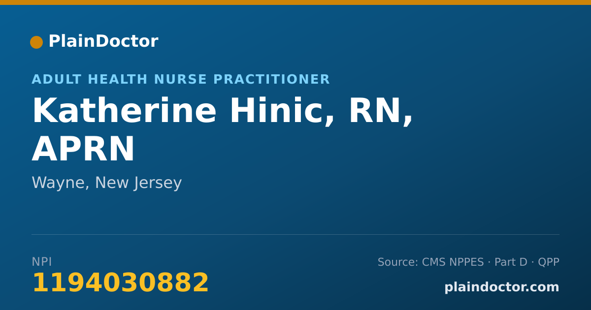 Shareable card for Katherine Hinic, RN, APRN - Adult Health Nurse Practitioner, Wayne, NJ