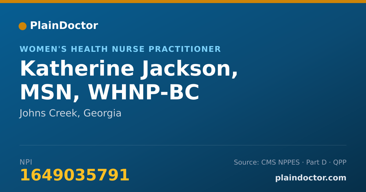 Shareable card for Katherine Jackson, MSN, WHNP-BC - Women's Health Nurse Practitioner, Johns Creek, GA