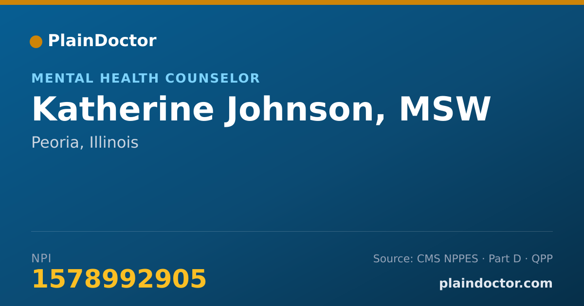 Shareable card for Katherine Johnson, MSW - Mental Health Counselor, Peoria, IL