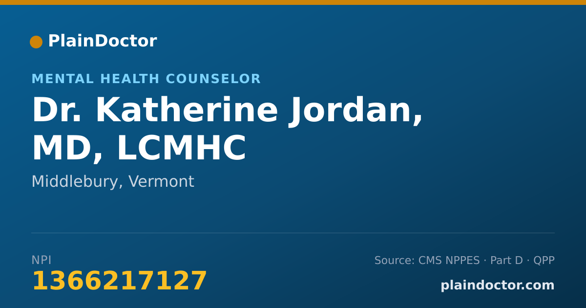 Shareable card for Katherine Jordan, MD, LCMHC - Mental Health Counselor, Middlebury, VT