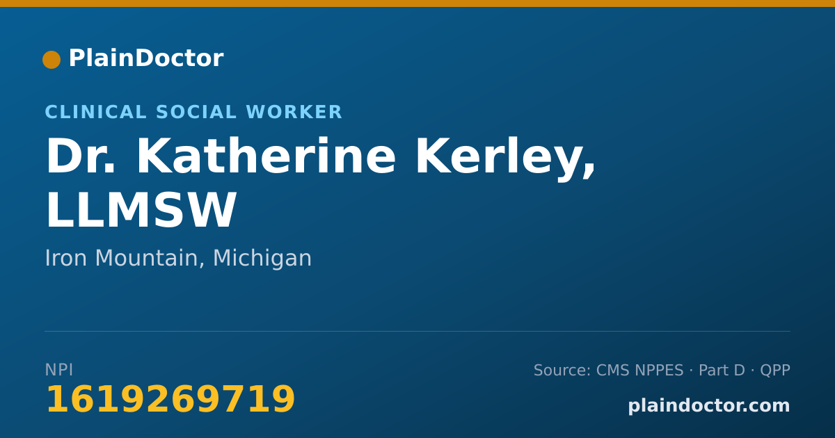 Shareable card for Katherine Kerley, LLMSW - Clinical Social Worker, Iron Mountain, MI