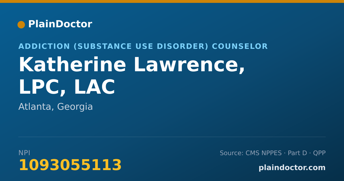 Shareable card for Katherine Lawrence, LPC, LAC - Addiction (Substance Use Disorder) Counselor, Atlanta, GA