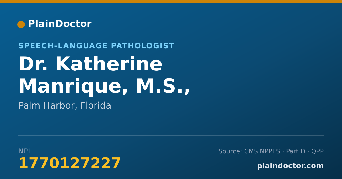 Shareable card for Katherine Manrique, M.S., CCC-SLP - Speech-Language Pathologist, Palm Harbor, FL