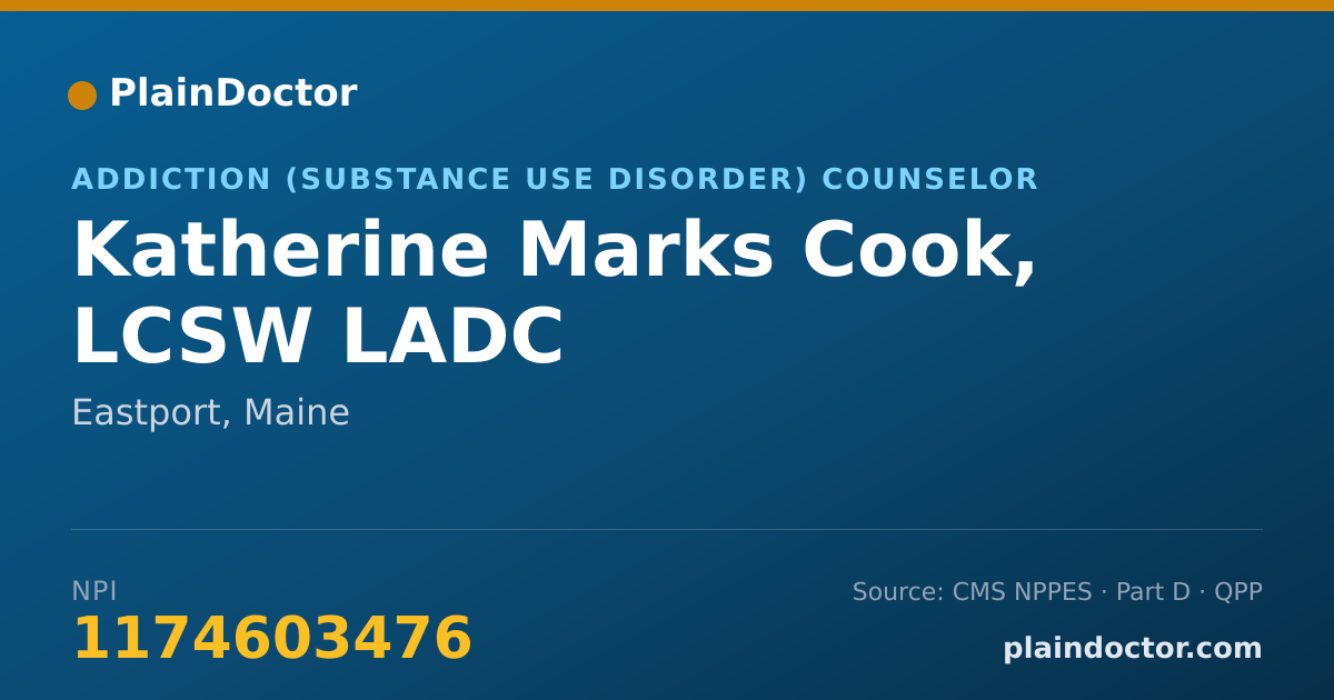 Shareable card for Katherine Marks Cook, LCSW LADC - Addiction (Substance Use Disorder) Counselor, Eastport, ME