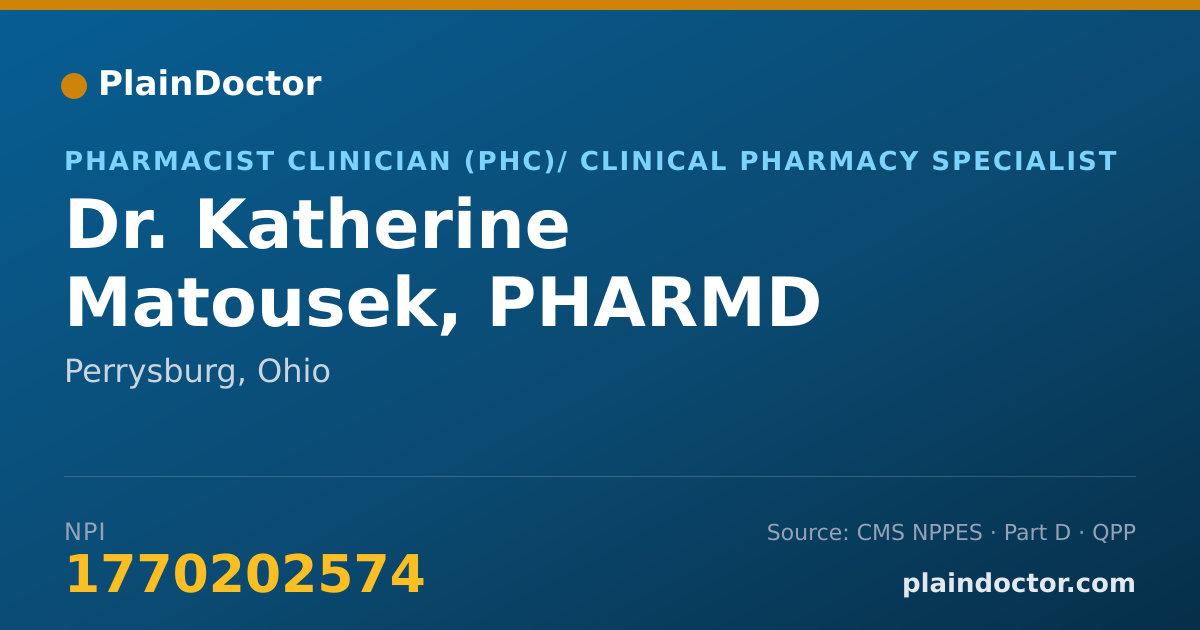 Shareable card for Katherine Matousek, PHARMD - Pharmacist Clinician (PhC)/ Clinical Pharmacy Specialist, Perrysburg, OH