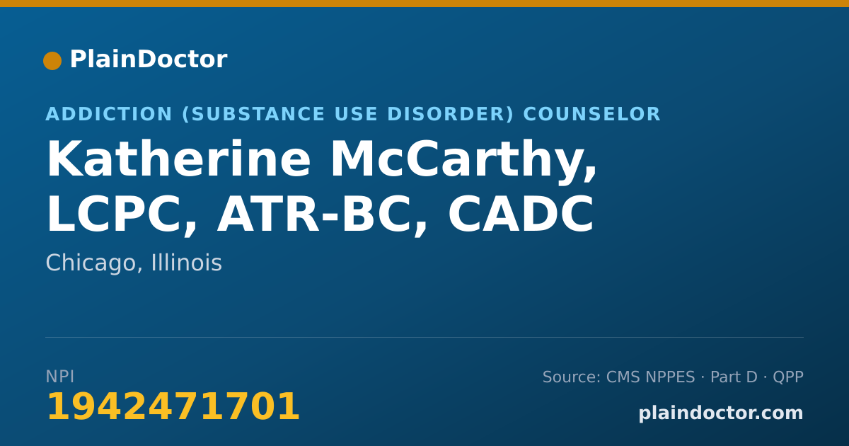 Shareable card for Katherine McCarthy, LCPC, ATR-BC, CADC - Addiction (Substance Use Disorder) Counselor, Chicago, IL
