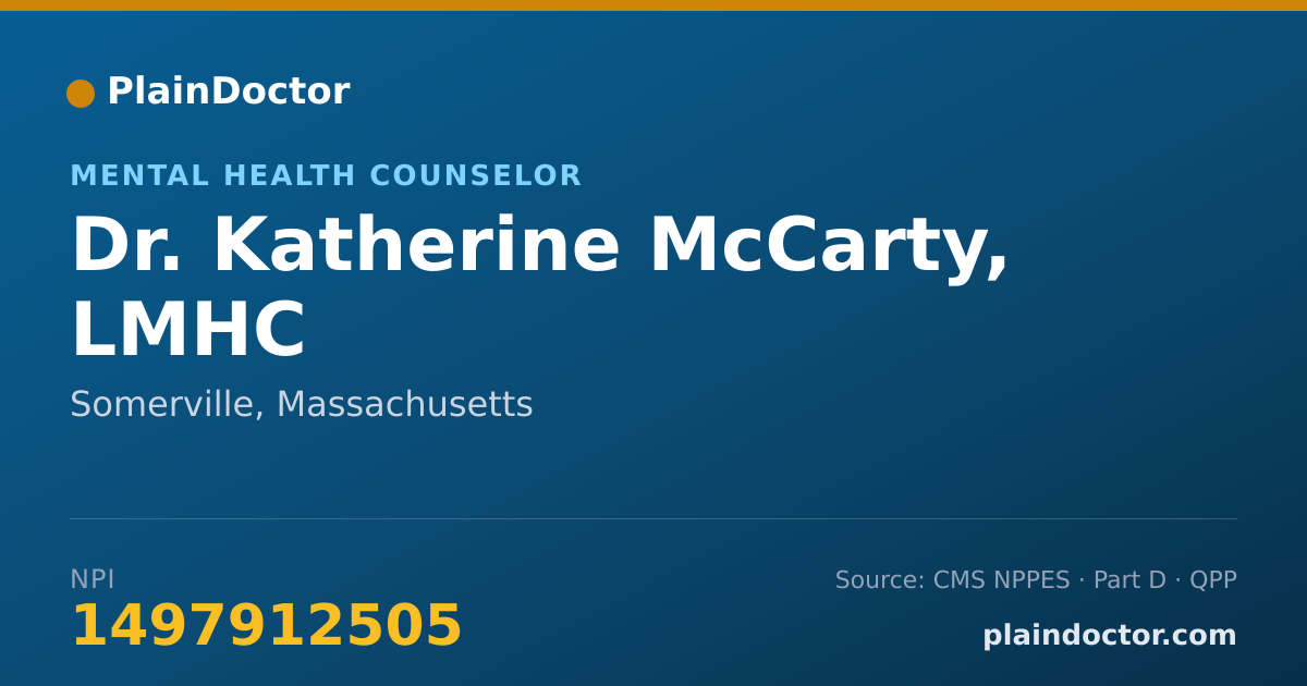 Shareable card for Katherine McCarty, LMHC - Mental Health Counselor, Somerville, MA