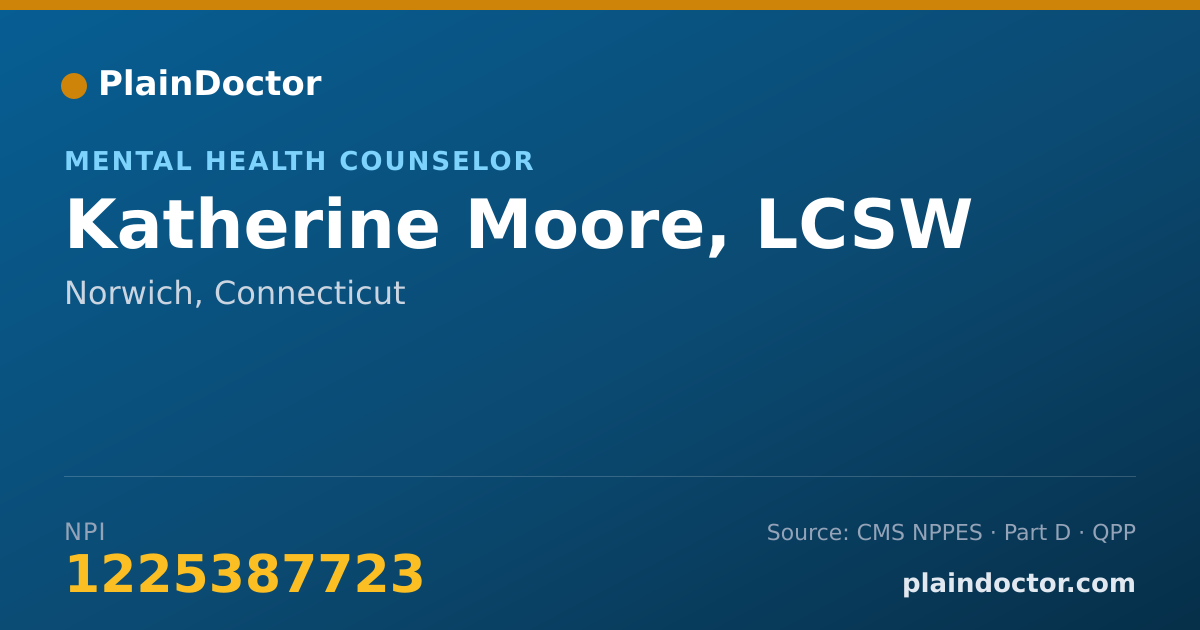 Shareable card for Katherine Moore, LCSW - Mental Health Counselor, Norwich, CT