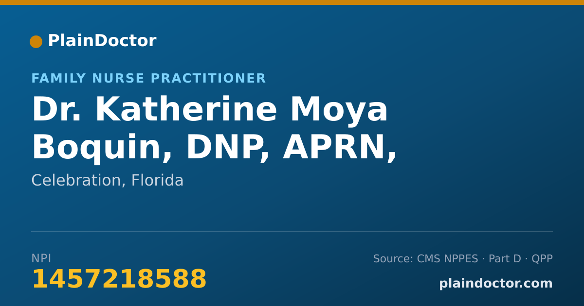 Shareable card for Katherine Moya Boquin, DNP, APRN, FNP-BC - Family Nurse Practitioner, Celebration, FL