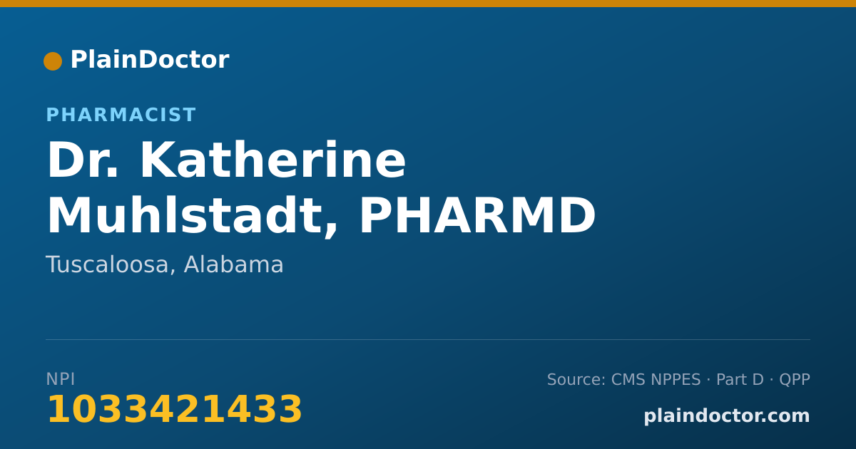 Shareable card for Katherine Muhlstadt, PHARMD - Pharmacist, Tuscaloosa, AL