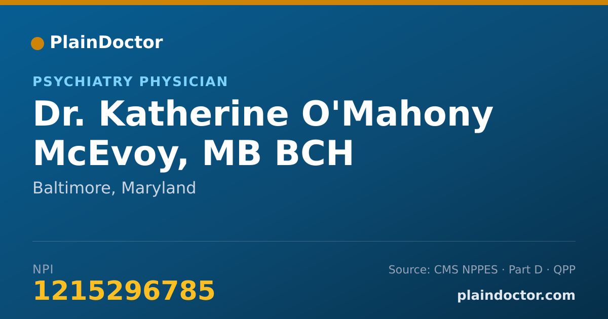 Shareable card for Katherine O'Mahony McEvoy, MB BCH - Psychiatry Physician, Baltimore, MD