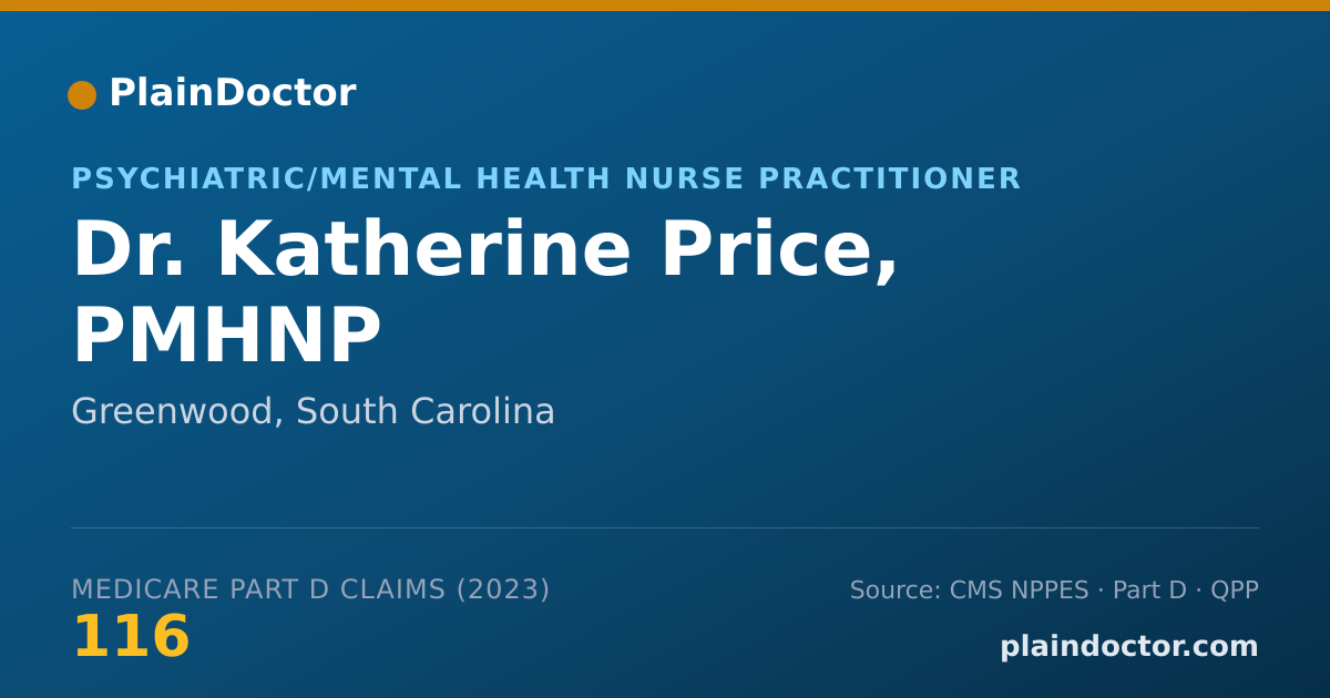 Shareable card for Katherine Price, PMHNP - Psychiatric/Mental Health Nurse Practitioner, Greenwood, SC