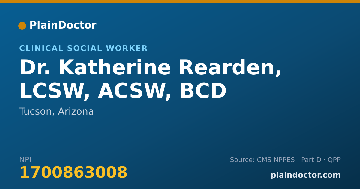 Shareable card for Katherine Rearden, LCSW, ACSW, BCD - Clinical Social Worker, Tucson, AZ