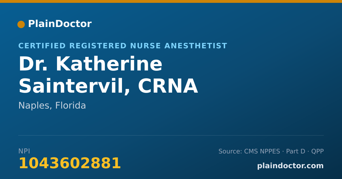 Shareable card for Katherine Saintervil, CRNA - Certified Registered Nurse Anesthetist, Naples, FL