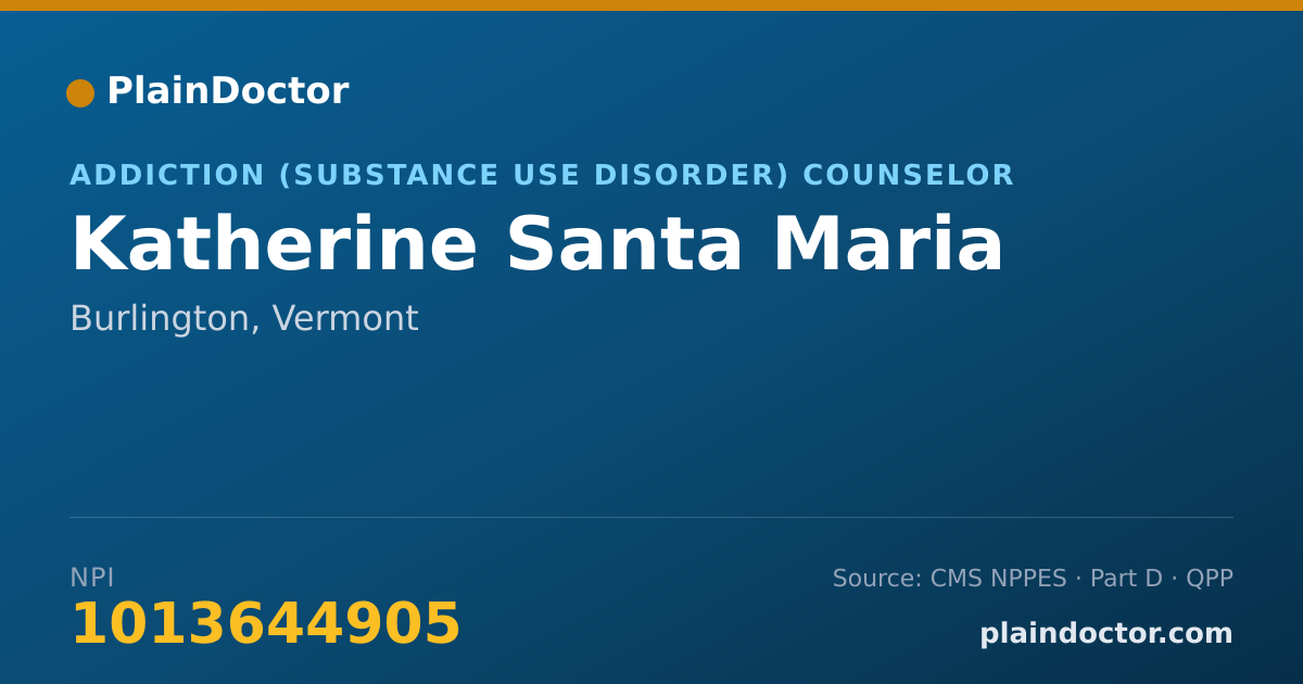Shareable card for Katherine Santa Maria - Addiction (Substance Use Disorder) Counselor, Burlington, VT