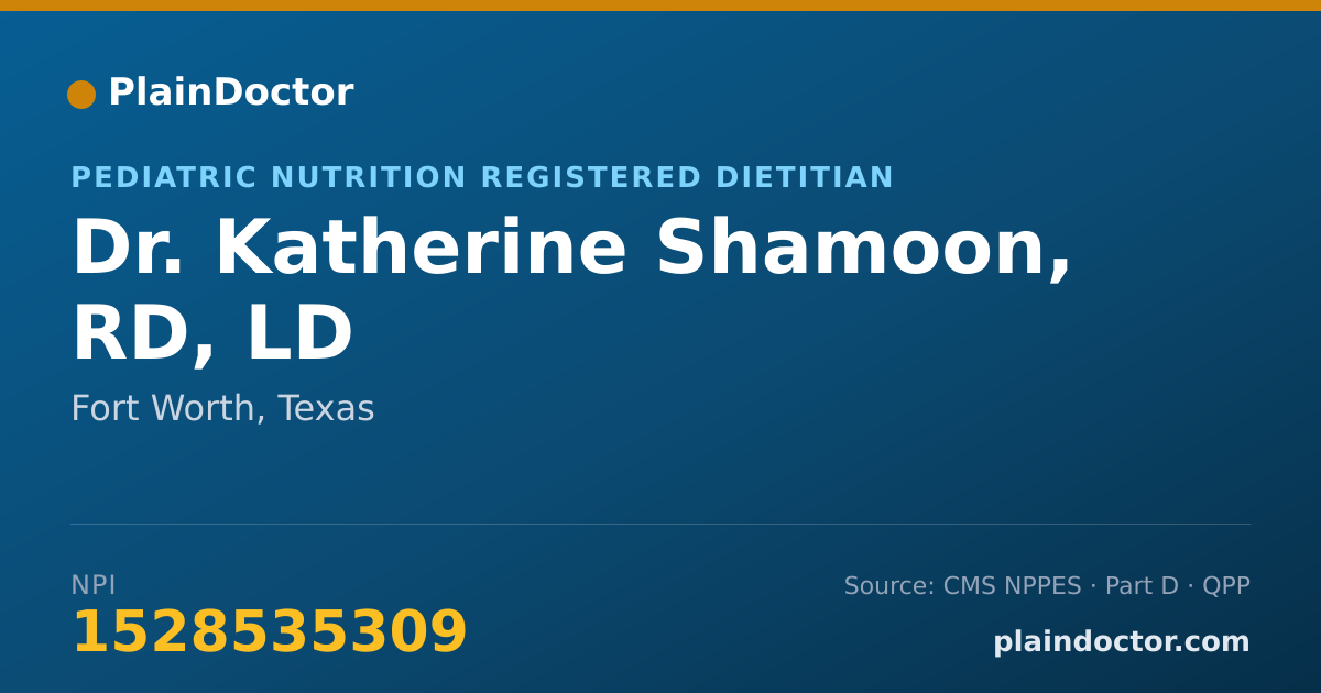 Shareable card for Katherine Shamoon, RD, LD - Pediatric Nutrition Registered Dietitian, Fort Worth, TX