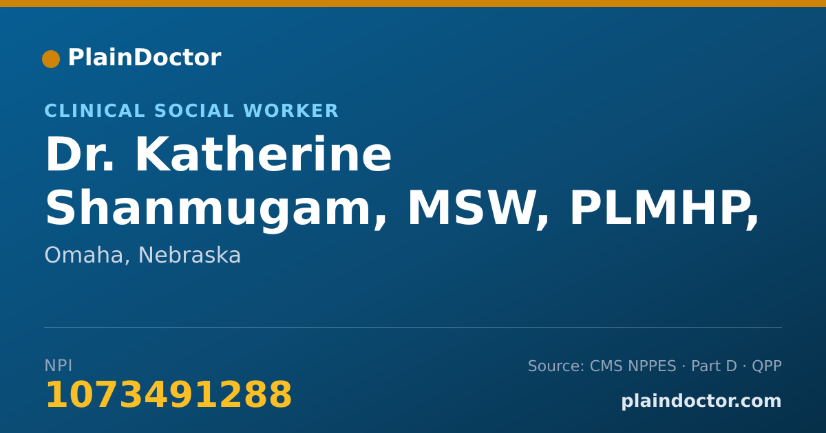 Shareable card for Katherine Shanmugam, MSW, PLMHP, PCMSW - Clinical Social Worker, Omaha, NE