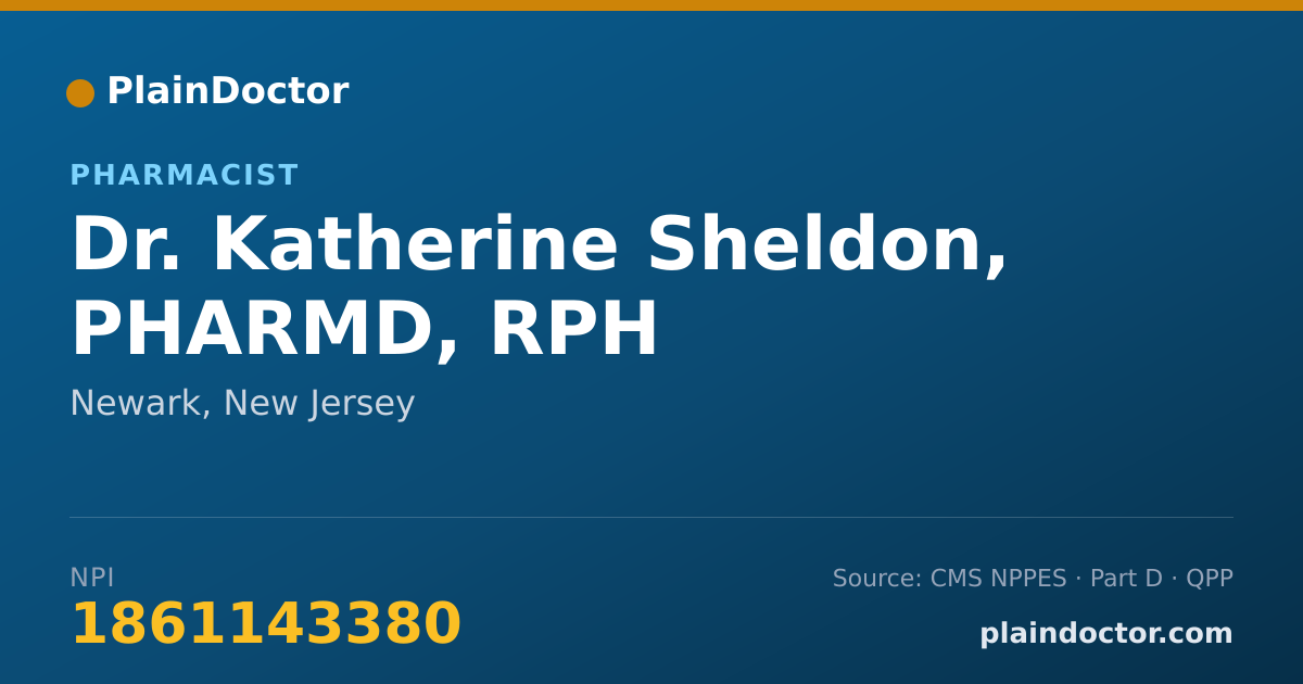 Shareable card for Katherine Sheldon, PHARMD, RPH - Pharmacist, Newark, NJ