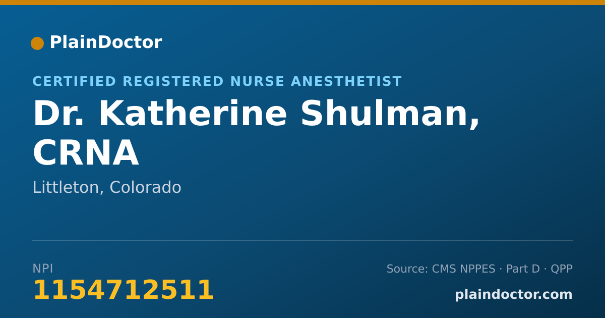 Shareable card for Katherine Shulman, CRNA - Certified Registered Nurse Anesthetist, Littleton, CO
