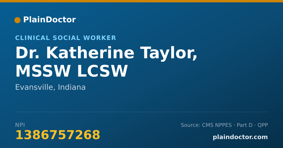 Shareable card for Katherine Taylor, MSSW LCSW - Clinical Social Worker, Evansville, IN