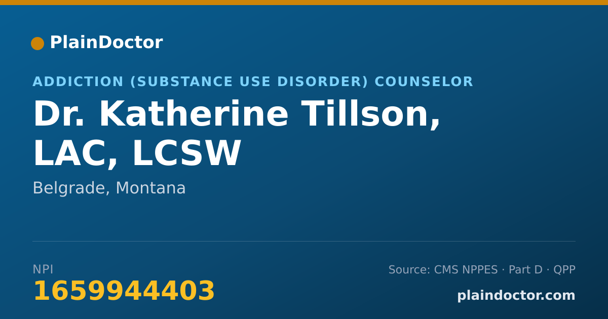 Shareable card for Katherine Tillson, LAC, LCSW - Addiction (Substance Use Disorder) Counselor, Belgrade, MT