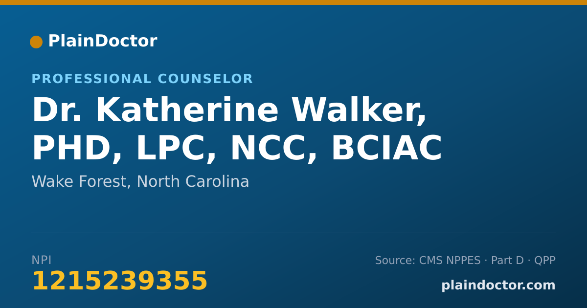 Shareable card for Katherine Walker, PHD, LPC, NCC, BCIAC - Professional Counselor, Wake Forest, NC