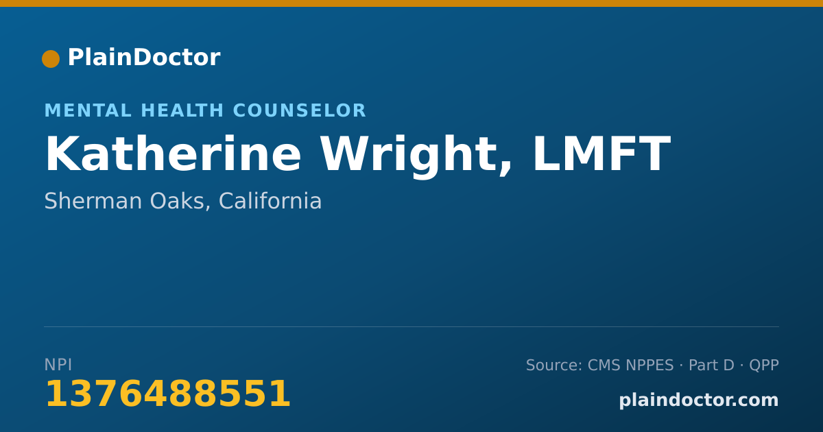 Shareable card for Katherine Wright, LMFT - Mental Health Counselor, Sherman Oaks, CA