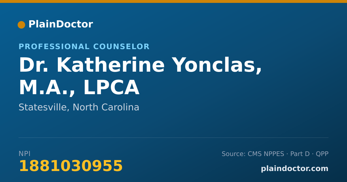Shareable card for Katherine Yonclas, M.A., LPCA - Professional Counselor, Statesville, NC