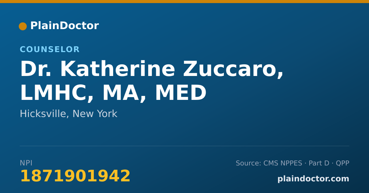 Shareable card for Katherine Zuccaro, LMHC, MA, MED - Counselor, Hicksville, NY
