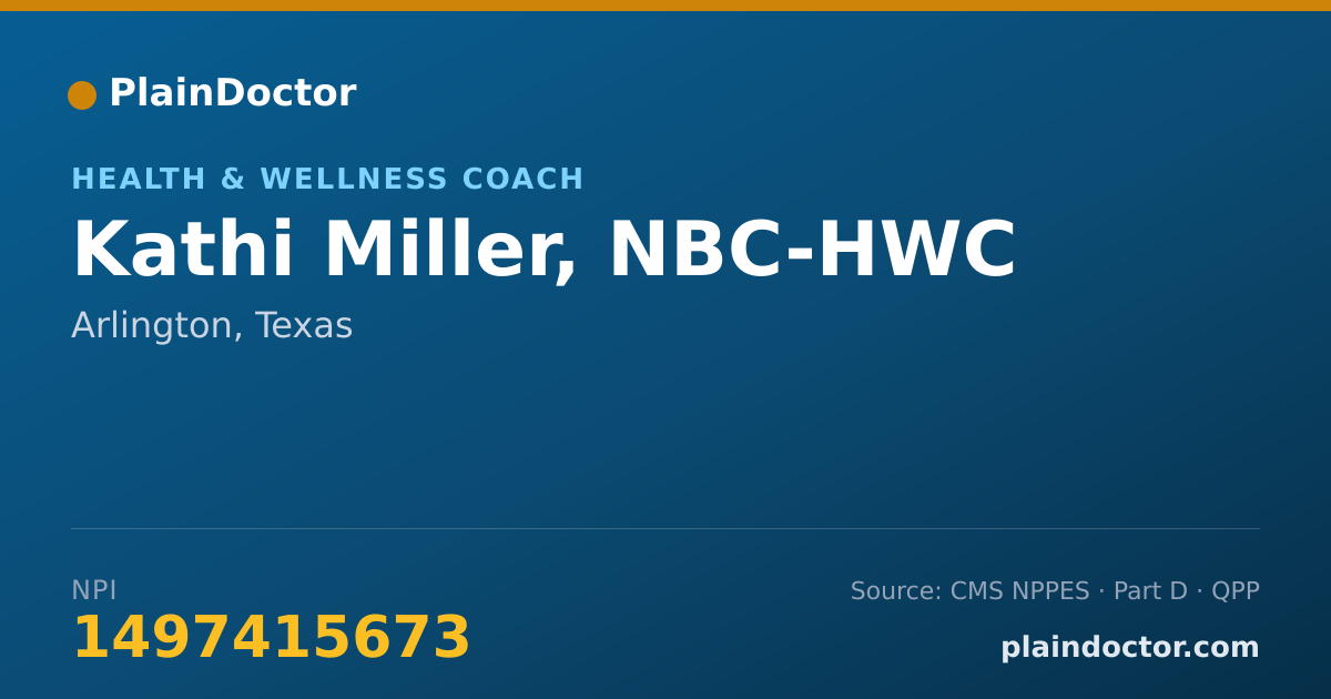 Shareable card for Kathi Miller, NBC-HWC - Health & Wellness Coach, Arlington, TX