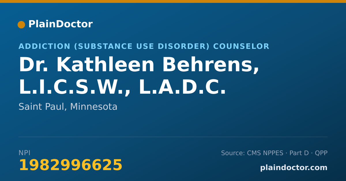 Shareable card for Kathleen Behrens, L.I.C.S.W., L.A.D.C. - Addiction (Substance Use Disorder) Counselor, Saint Paul, MN
