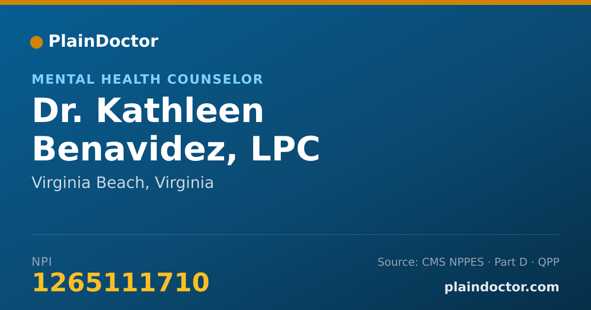 Shareable card for Kathleen Benavidez, LPC - Mental Health Counselor, Virginia Beach, VA