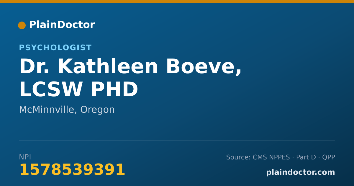 Shareable card for Kathleen Boeve, LCSW PHD - Psychologist, McMinnville, OR