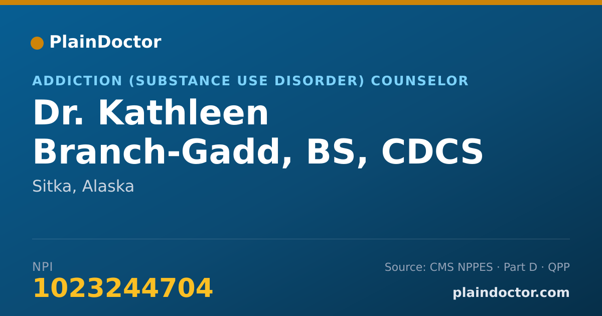 Shareable card for Kathleen Branch-Gadd, BS, CDCS - Addiction (Substance Use Disorder) Counselor, Sitka, AK
