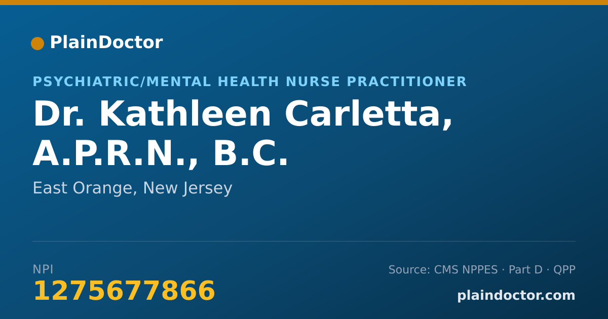 Shareable card for Kathleen Carletta, A.P.R.N., B.C. - Psychiatric/Mental Health Nurse Practitioner, East Orange, NJ