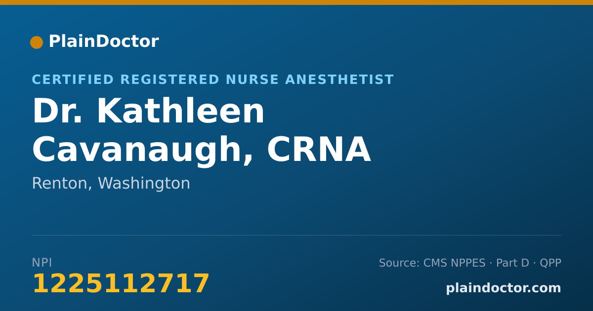 Shareable card for Kathleen Cavanaugh, CRNA - Certified Registered Nurse Anesthetist, Renton, WA