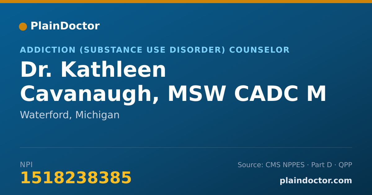 Shareable card for Kathleen Cavanaugh, MSW CADC M - Addiction (Substance Use Disorder) Counselor, Waterford, MI