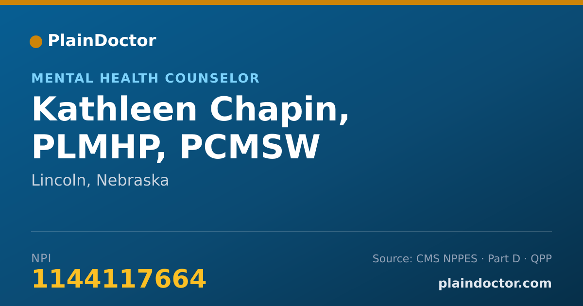 Shareable card for Kathleen Chapin, PLMHP, PCMSW - Mental Health Counselor, Lincoln, NE