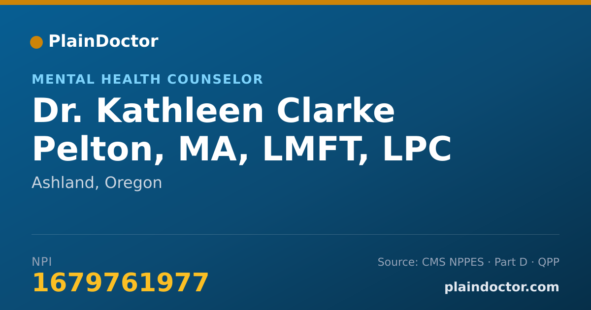 Shareable card for Kathleen Clarke Pelton, MA, LMFT, LPC - Mental Health Counselor, Ashland, OR