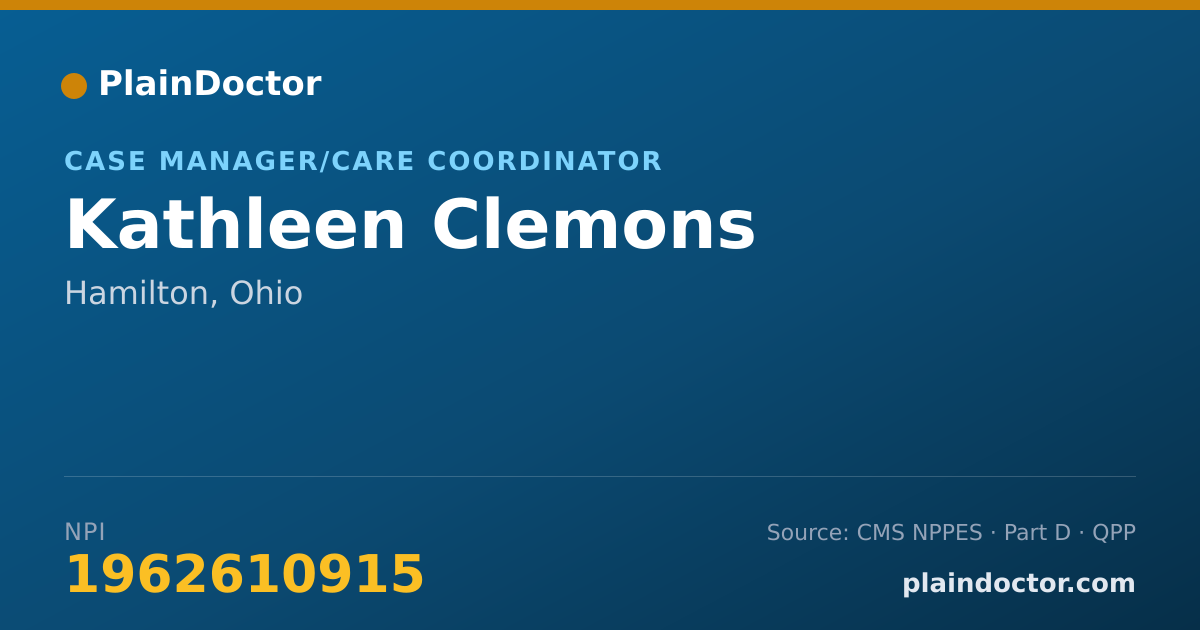 Shareable card for Kathleen Clemons - Case Manager/Care Coordinator, Hamilton, OH