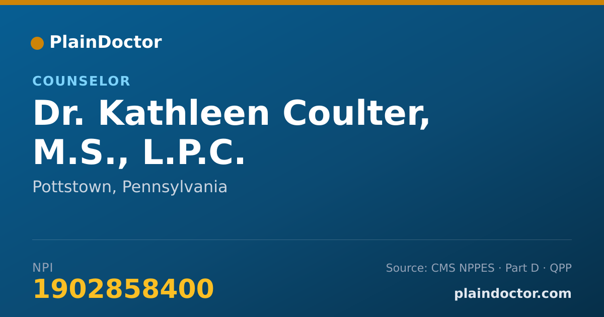Shareable card for Kathleen Coulter, M.S., L.P.C. - Counselor, Pottstown, PA