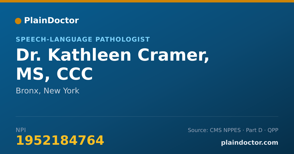 Shareable card for Kathleen Cramer, MS, CCC - Speech-Language Pathologist, Bronx, NY