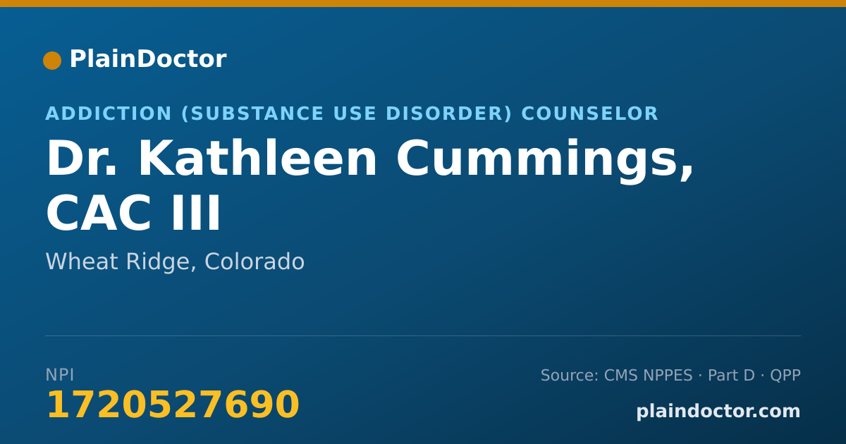 Shareable card for Kathleen Cummings, CAC III - Addiction (Substance Use Disorder) Counselor, Wheat Ridge, CO
