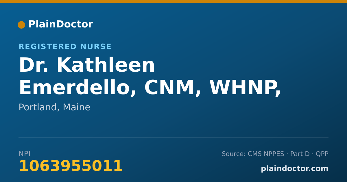 Shareable card for Kathleen Emerdello, CNM, WHNP, RN - Registered Nurse, Portland, ME