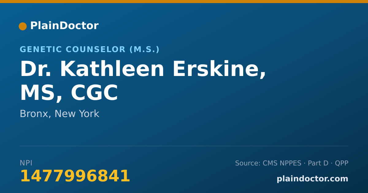 Shareable card for Kathleen Erskine, MS, CGC - Genetic Counselor (M.S.), Bronx, NY