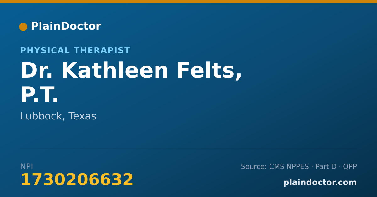Shareable card for Kathleen Felts, P.T. - Physical Therapist, Lubbock, TX