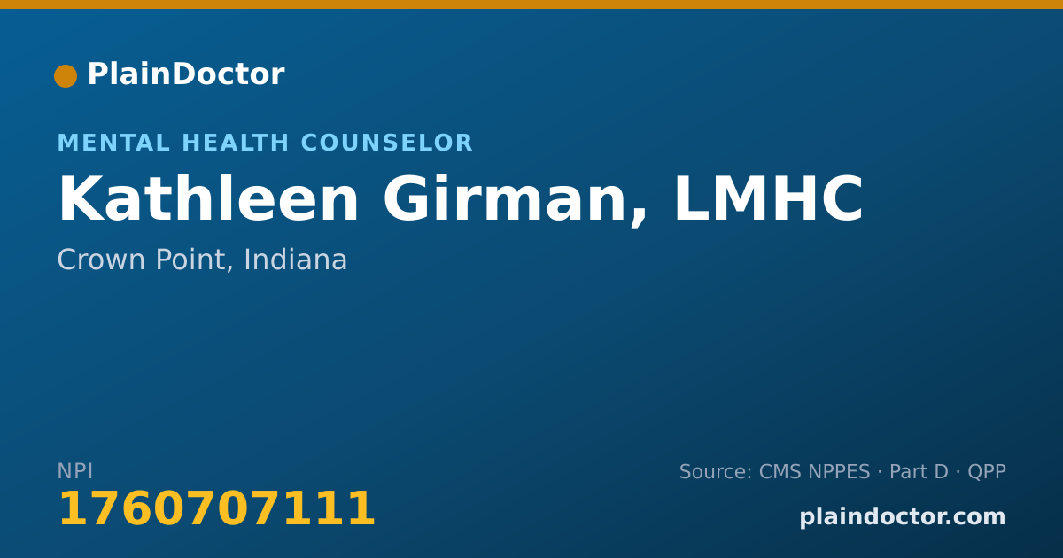 Shareable card for Kathleen Girman, LMHC - Mental Health Counselor, Crown Point, IN