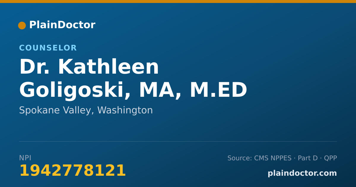 Shareable card for Kathleen Goligoski, MA, M.ED - Counselor, Spokane Valley, WA
