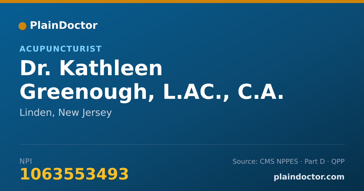 Shareable card for Kathleen Greenough, L.AC., C.A. - Acupuncturist, Linden, NJ